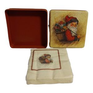 Vtg Potpourri Press Christmas Tin With Napkins Made In Hong Kong